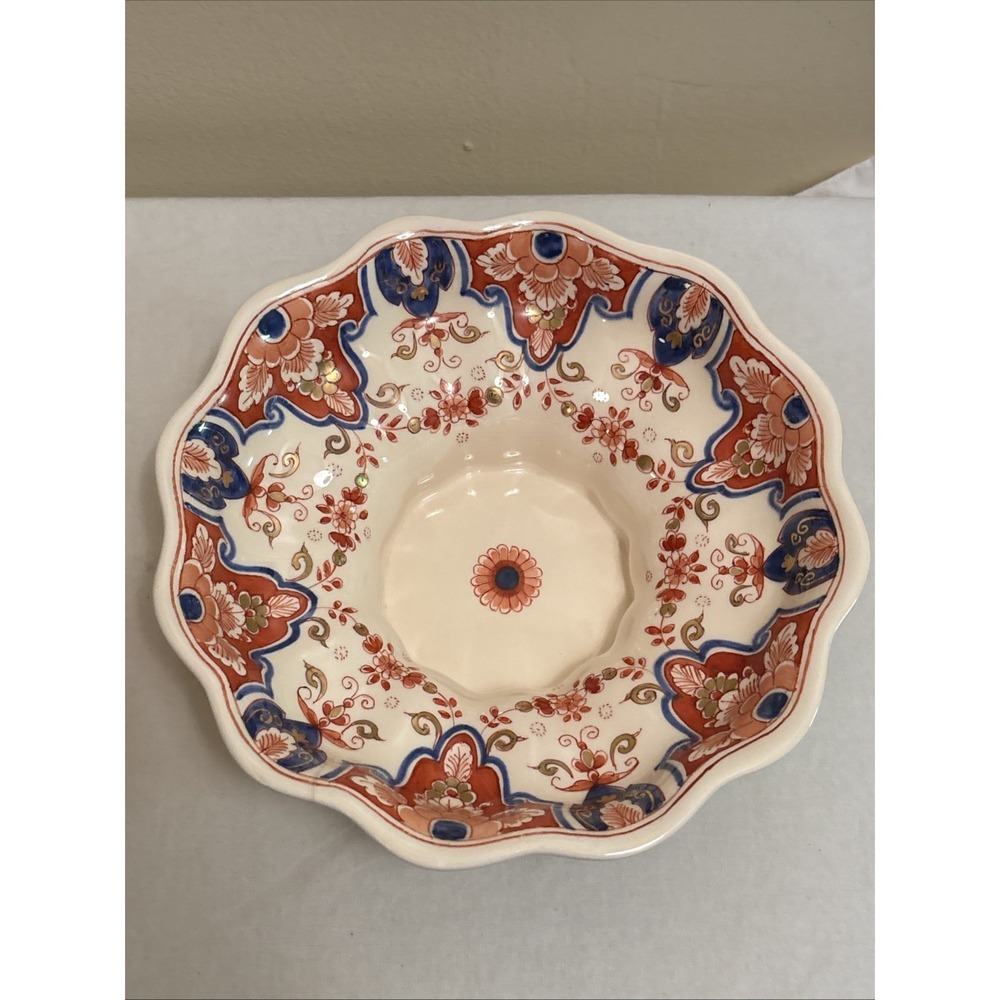 Vtg De Porceleyne Fles Delft Imari Style Scalloped Fruitschaal Bowl 8.5"